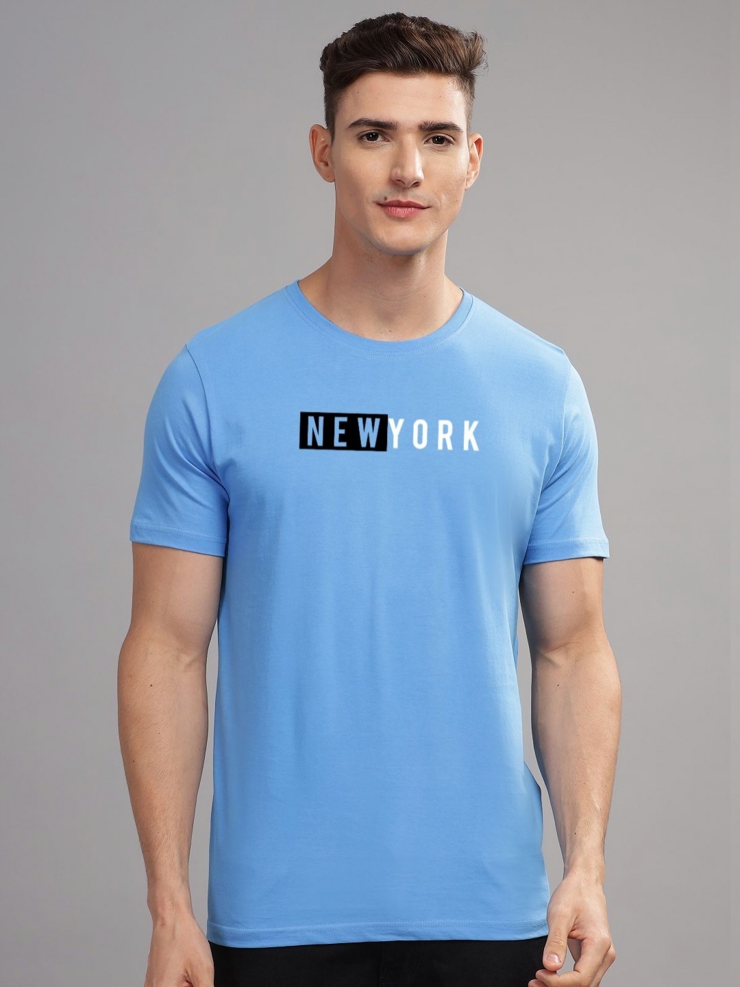 

ADRO Men Typography Printed Raw Edge T-shirt, Blue