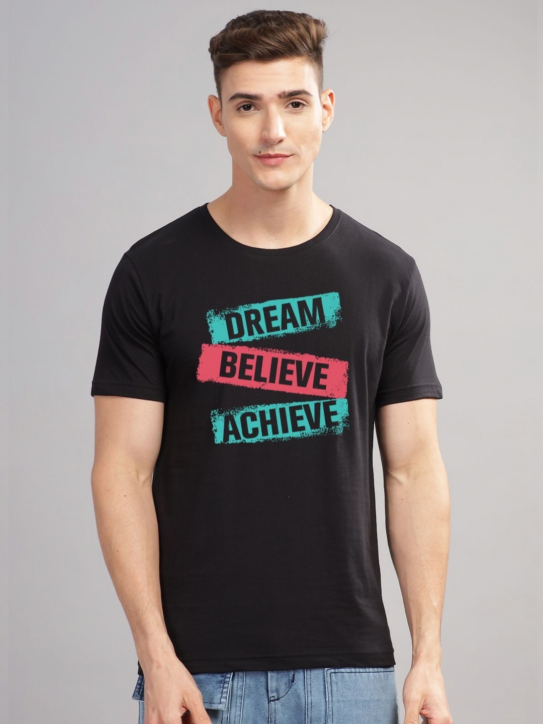 

ADRO Men Typography Printed Raw Edge T-shirt, Black