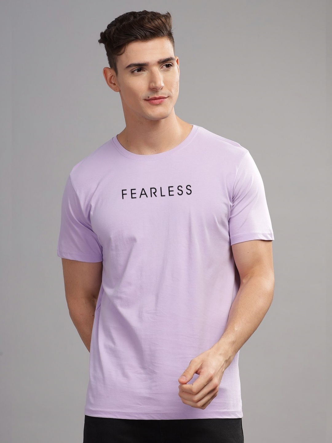 

ADRO Men Typography Raw Edge T-shirt, Purple