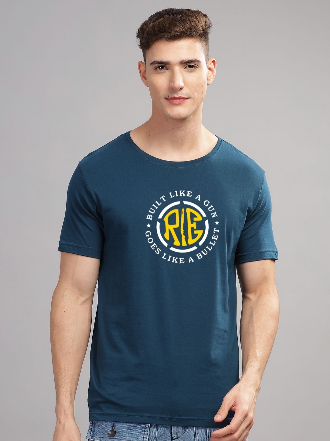 

ADRO Men Typography Printed Applique T-shirt, Teal