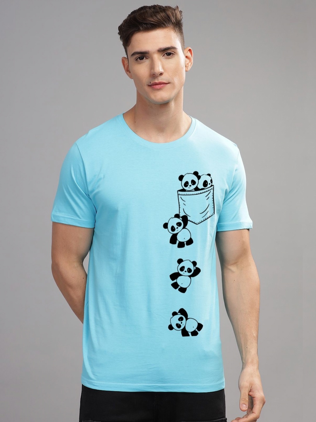 

ADRO Men Typography Printed Extended Sleeves Applique T-shirt, Turquoise blue