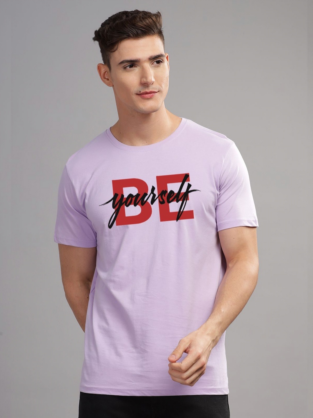 

ADRO Men Typography Printed Applique T-shirt, Purple