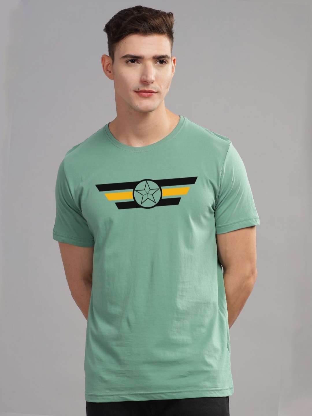 

ADRO Men Printed Applique T-shirt, Sea green