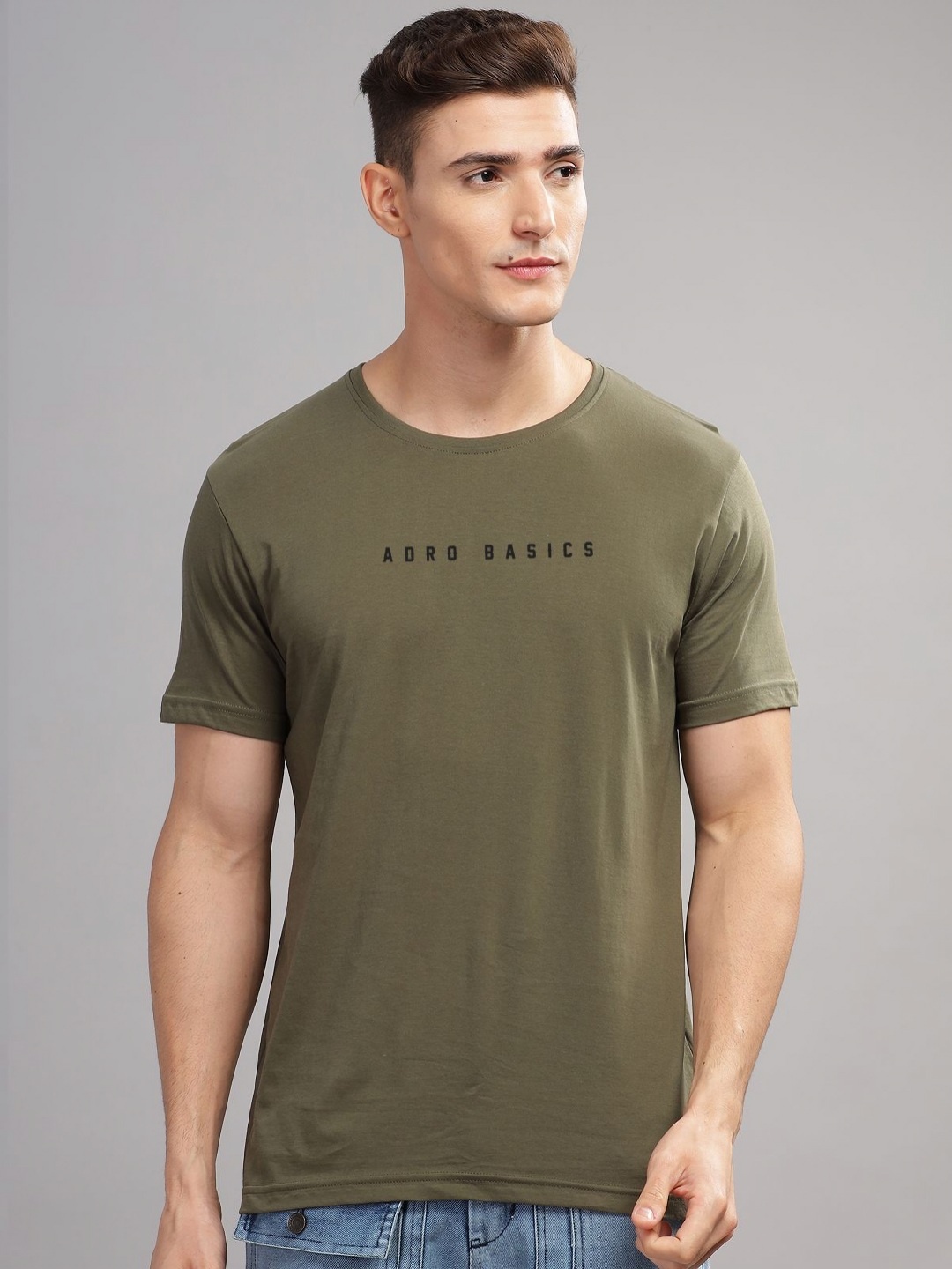 

ADRO Men Typography Raw Edge T-shirt, Olive