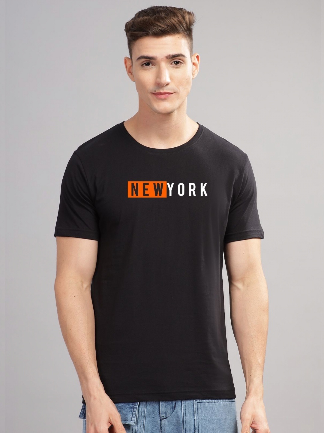 

ADRO Men Typography Printed Raw Edge T-shirt, Black