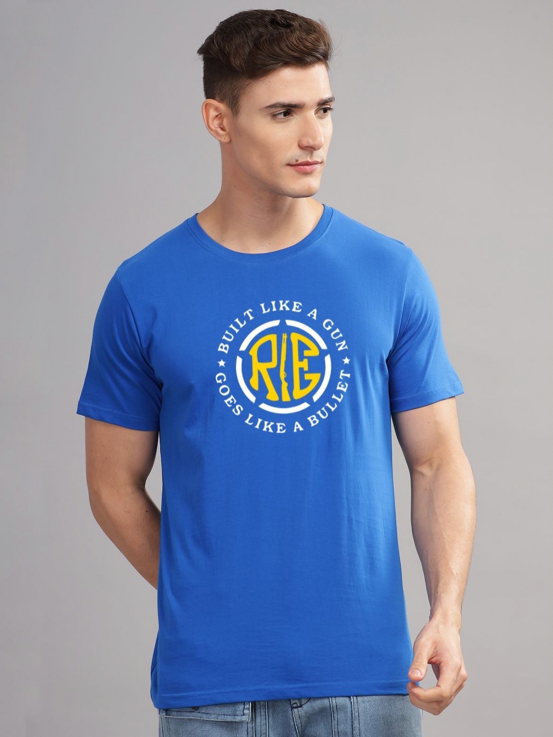 

ADRO Men Typography Printed Applique T-shirt, Blue
