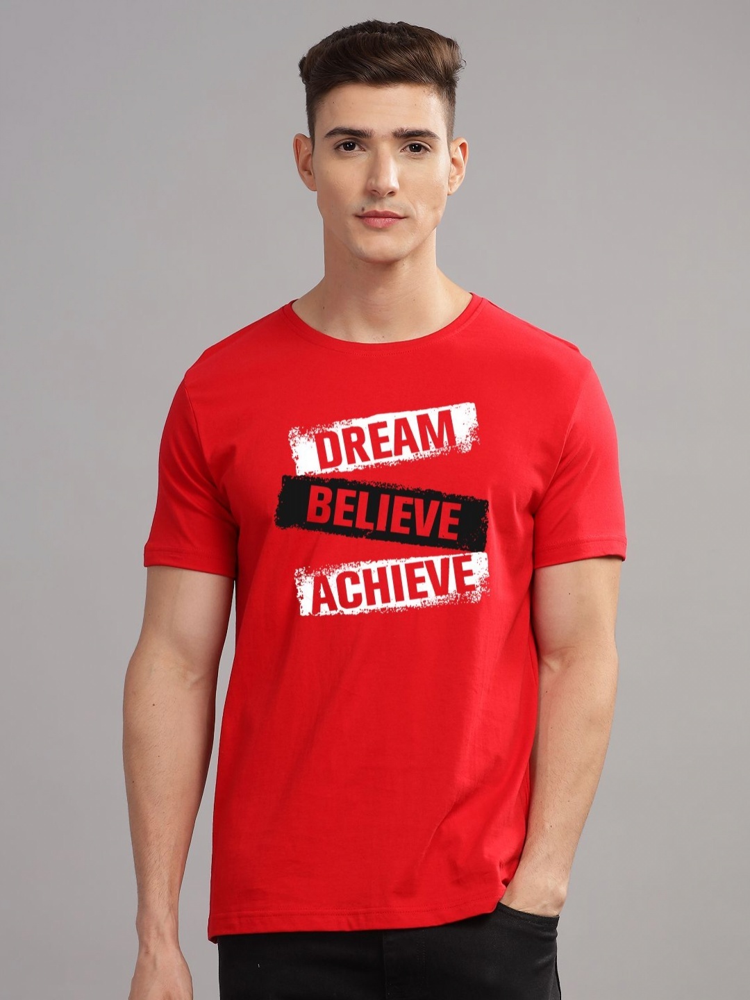 

ADRO Men Typography Printed Raw Edge T-shirt, Red
