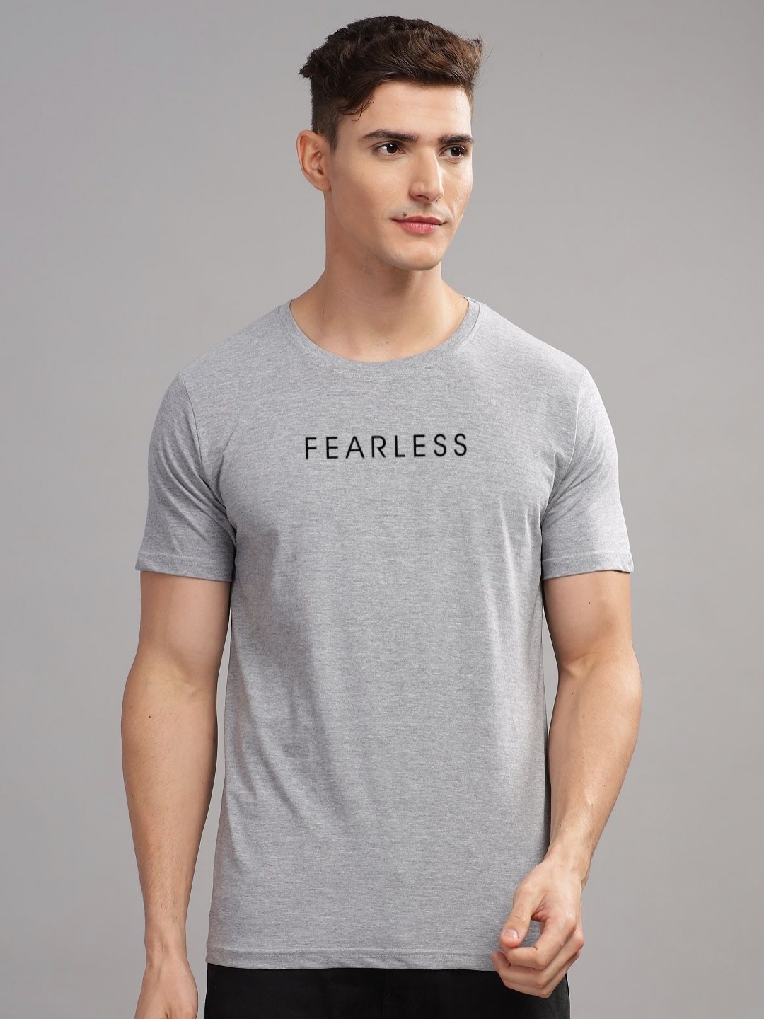 

ADRO Men Typography Printed Raw Edge T-shirt, Grey