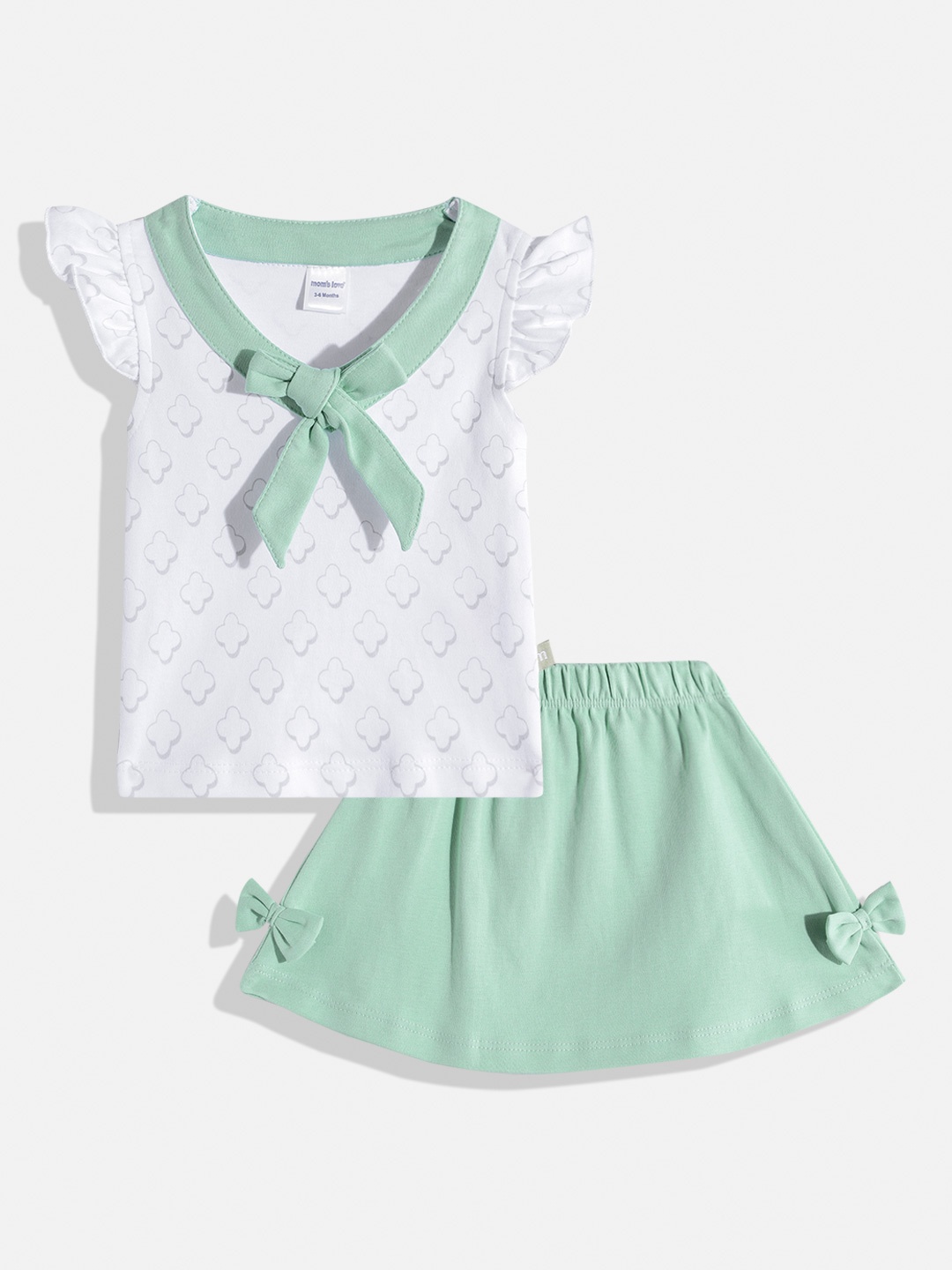 

Moms Love Infant Girls Pure Cotton Printed Top with Skirt, White
