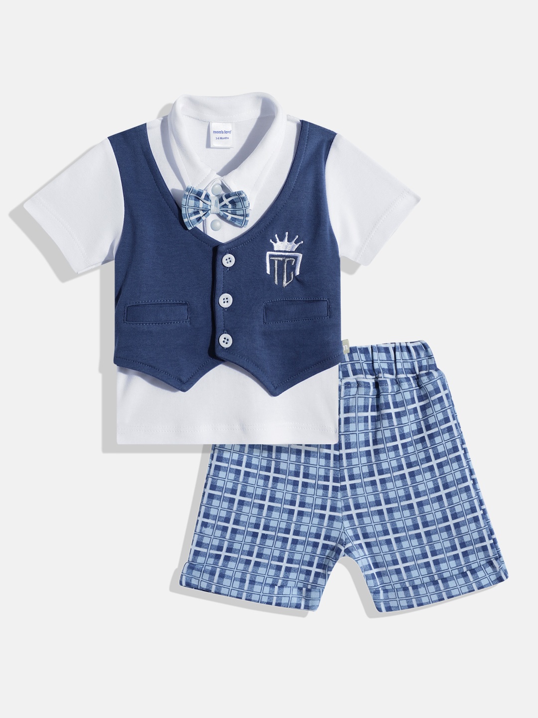 

Moms Love Infant Boys Pure Cotton Colourblocked T-shirt with Shorts, Blue