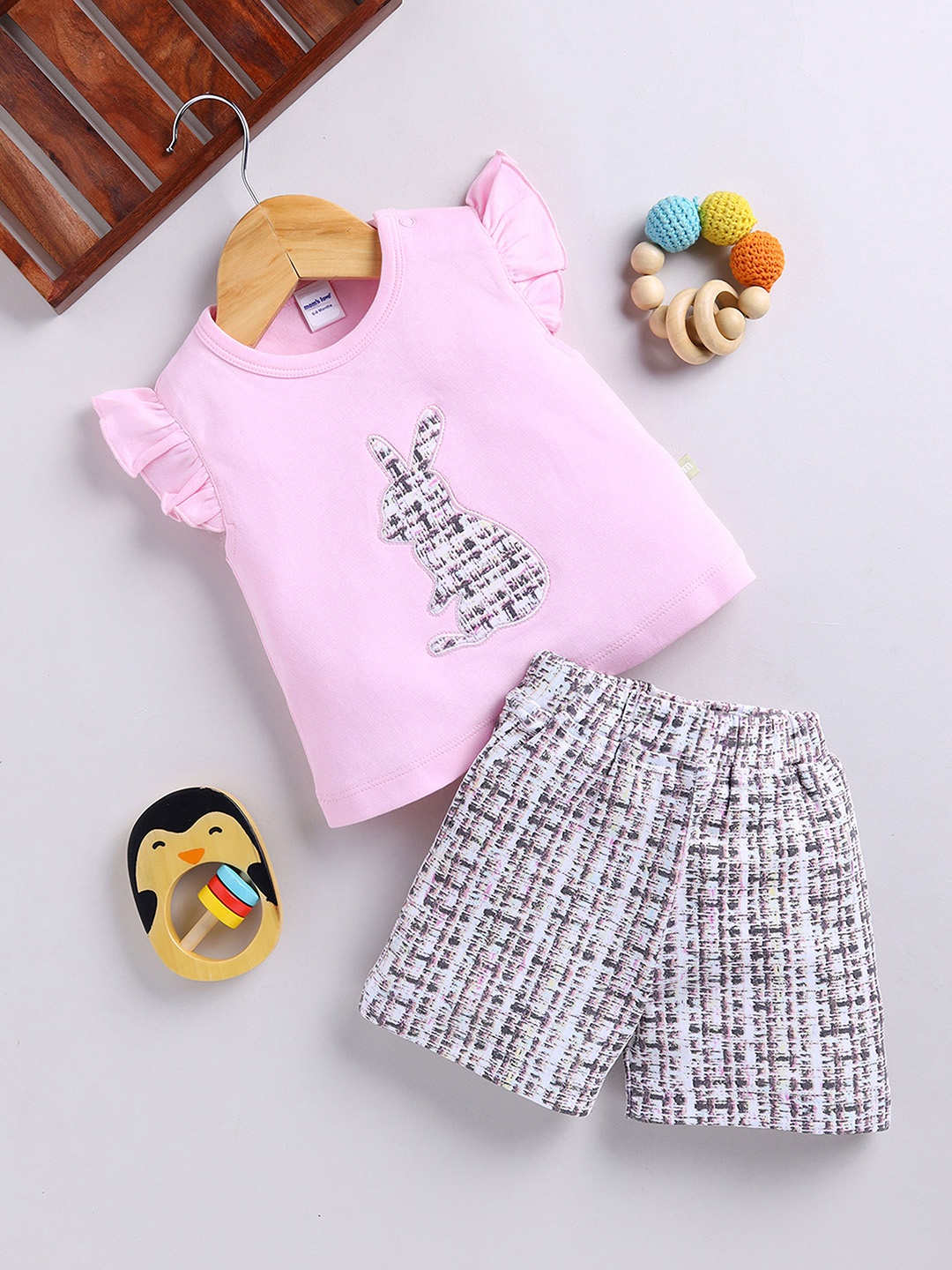 

Moms Love Infant Girls Pure Cotton Top with Shorts, Pink