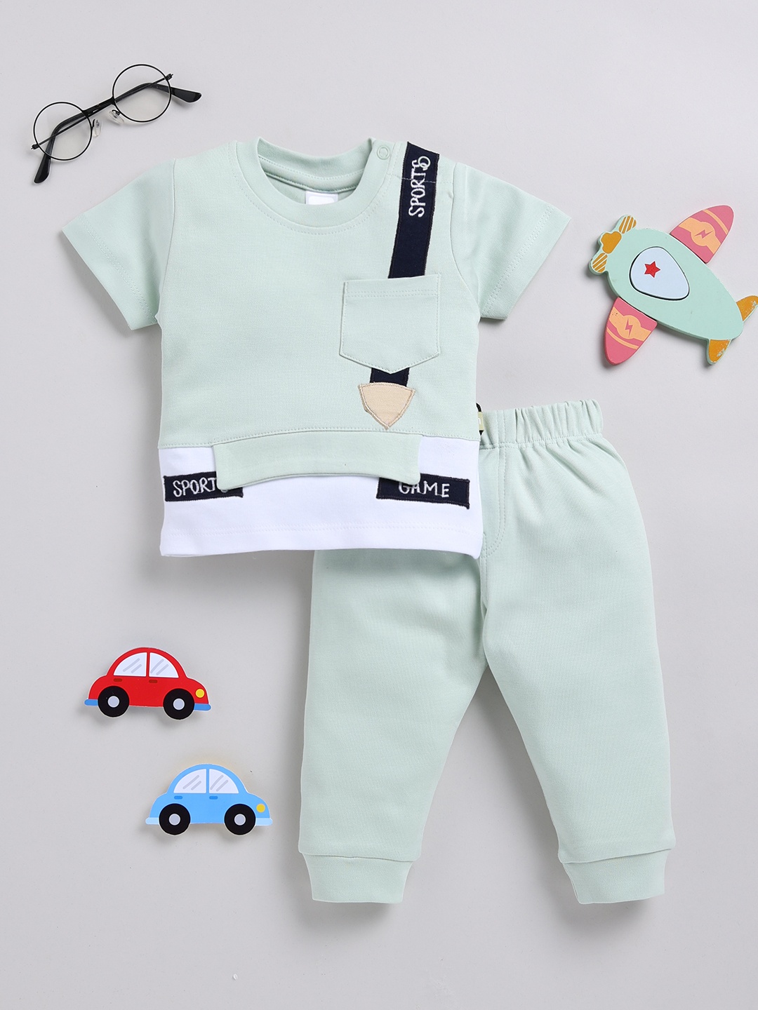 

Moms Love Infant Boys Pure Cotton T-shirt With Joggers, Green