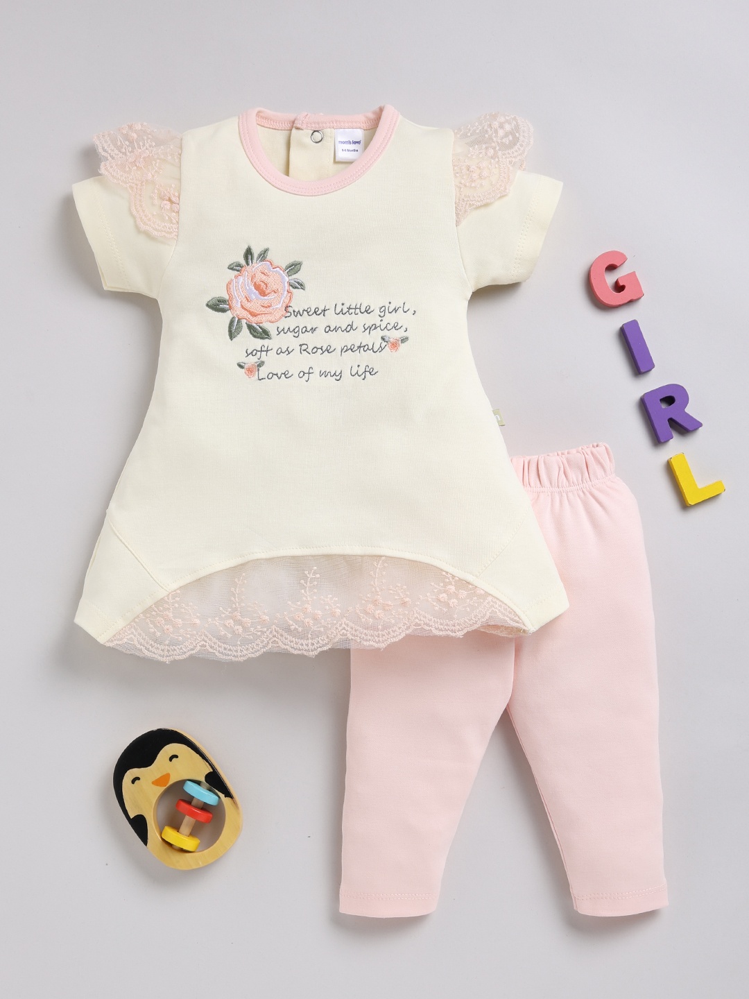 

Moms Love Infant Girls Pure Cotton Dress with Trousers, Cream