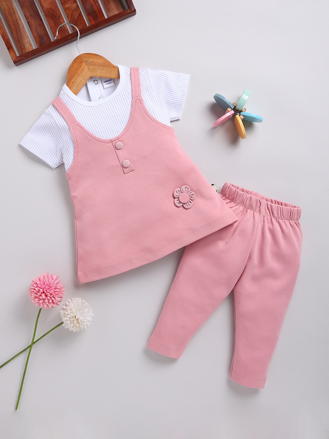 

Moms Love Infant Girls Pure Cotton Dress with Trousers, Pink