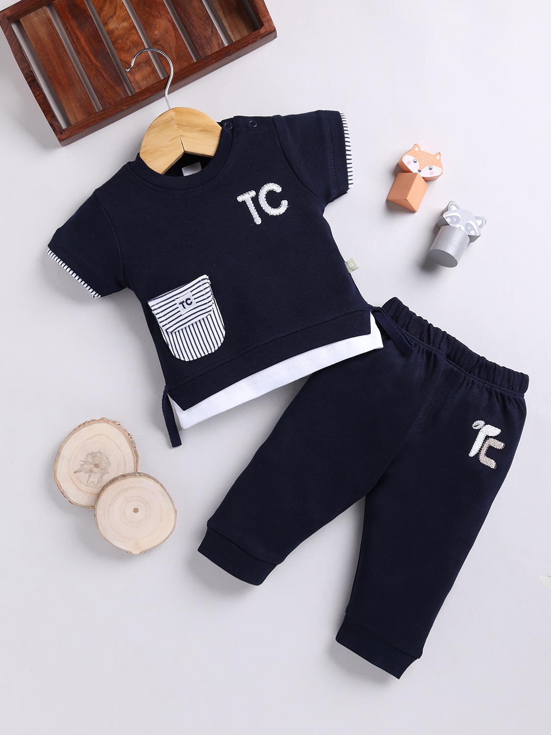 

Moms Love Infant Boys Pure Cotton T-shirt With Joggers, Navy blue