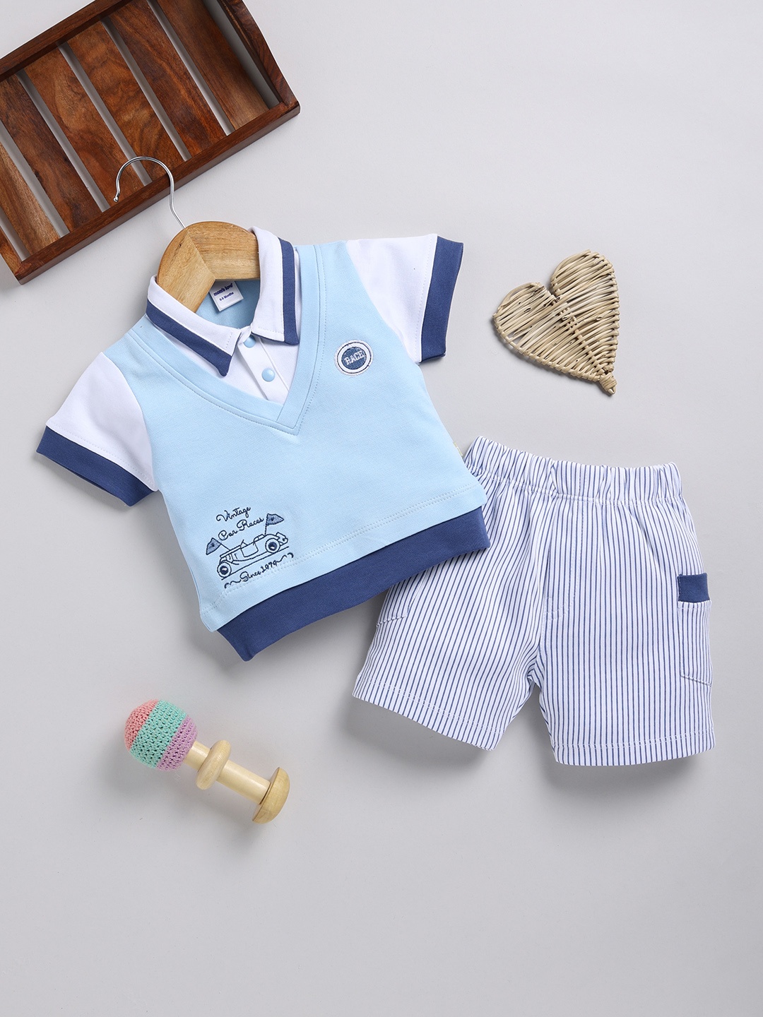 

Moms Love Infant Boys Pure Cotton T-shirt With Shorts, Blue