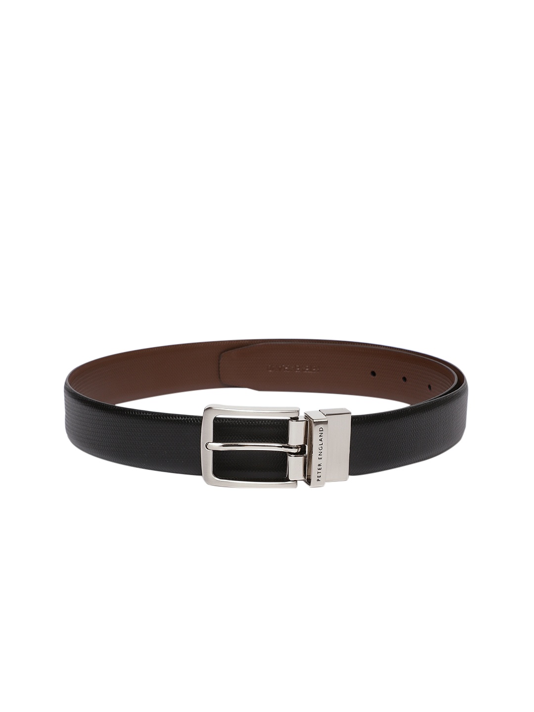 

Peter England Men Textured Leather Reversible Belt, Black