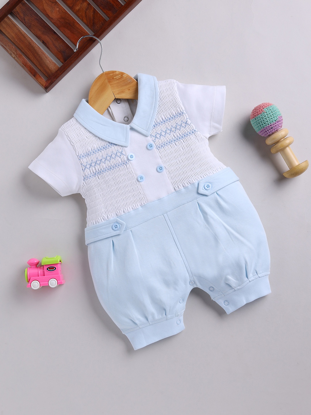 

Moms Love Infant Boys Peter Pan Collar Pure Cotton Romper, Blue