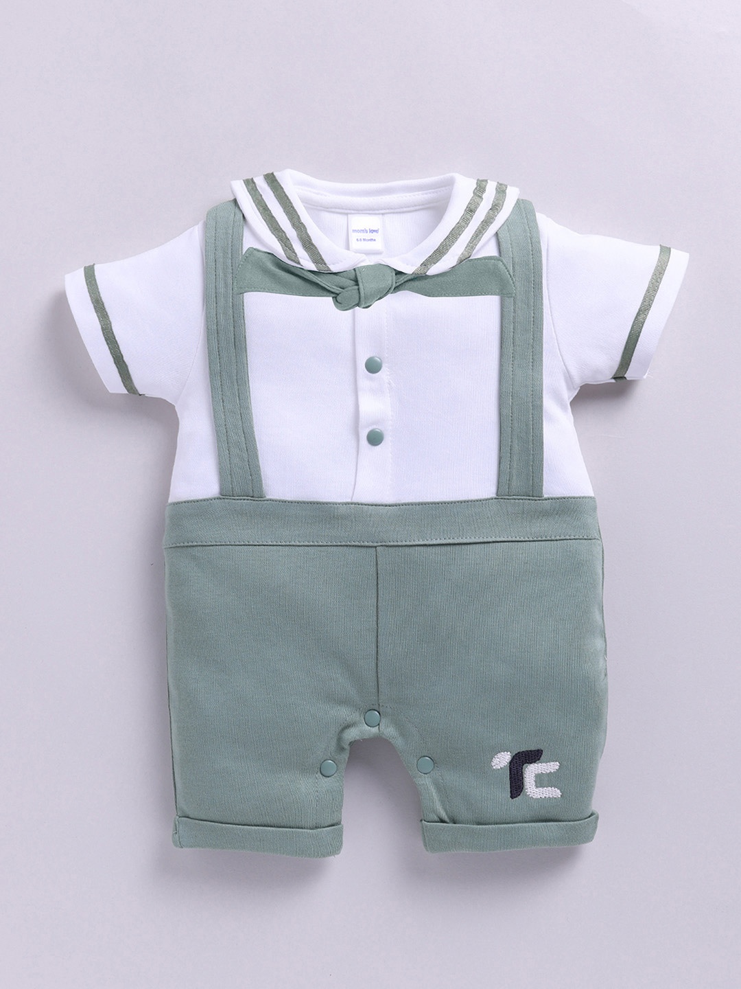 

Moms Love Infant Boys Pure Cotton Romper with Bow Detail, Green