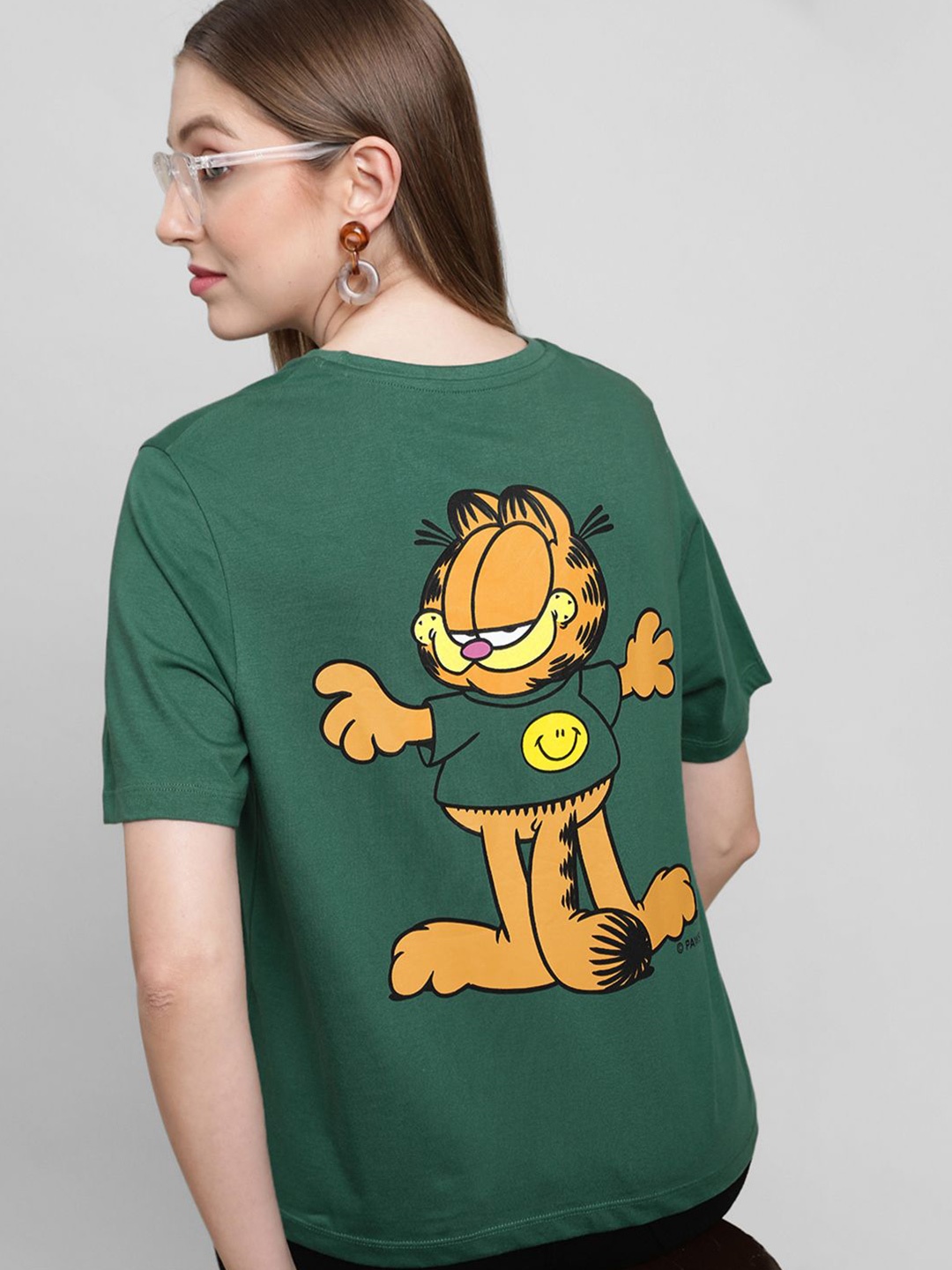 

Free Authority Women Garfield Printed Loose Fit Tshirt, Green
