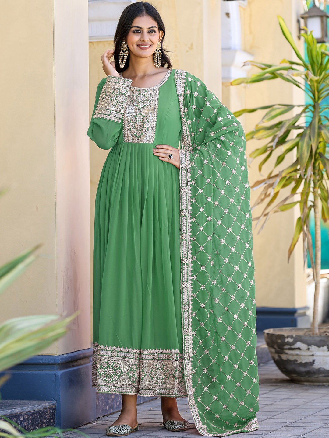 

KALINI Embroidered Gown Maxi Dress With Dupatta, Olive