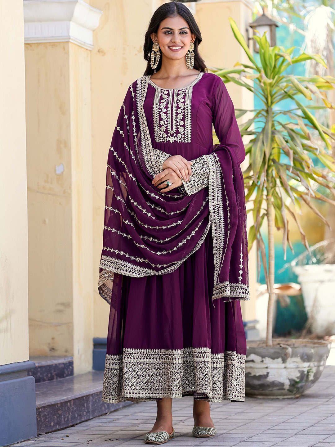 

KALINI Embroidered Gown With Dupatta Ethnic Dresses, Purple