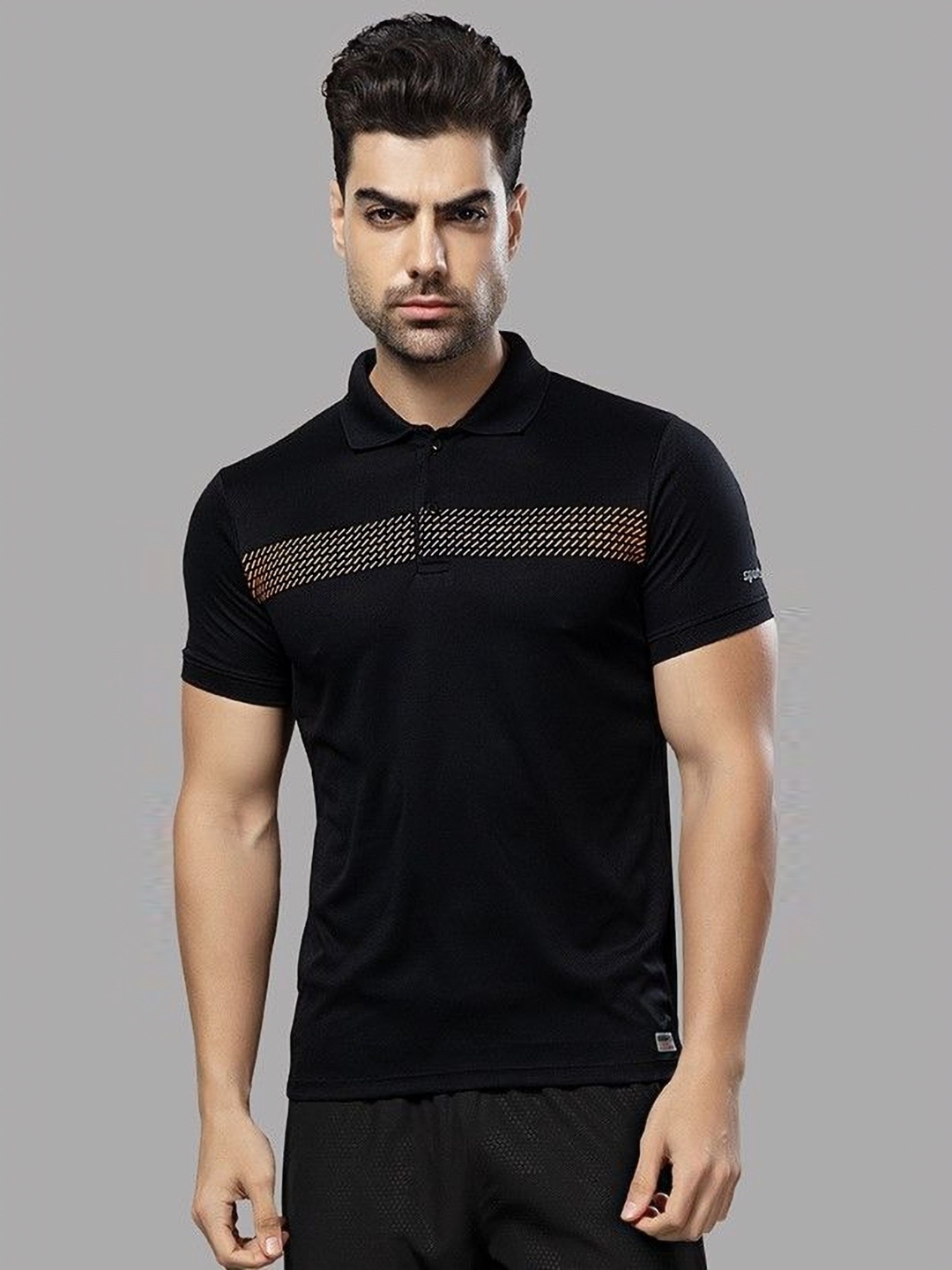 

SPORT SUN Men Printed Mandarin Collar Dri-FIT Pockets T-shirt, Black