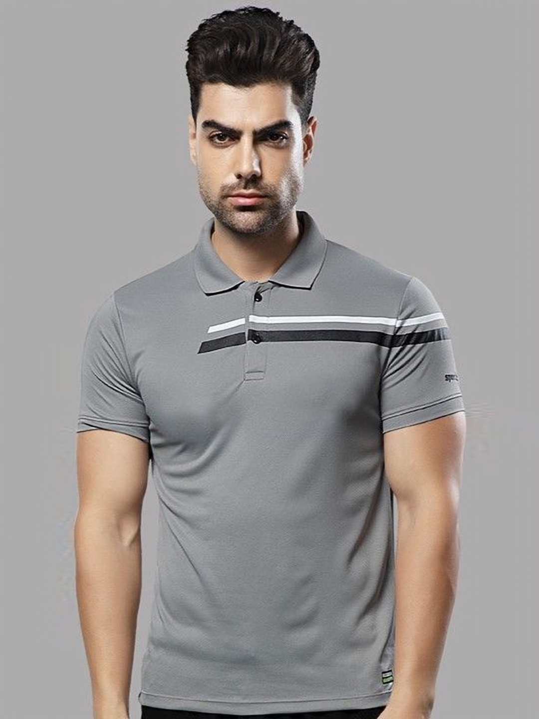 

SPORT SUN Men Colourblocked Polo Collar Monochrome Dri-FIT Applique T-shirt, Grey