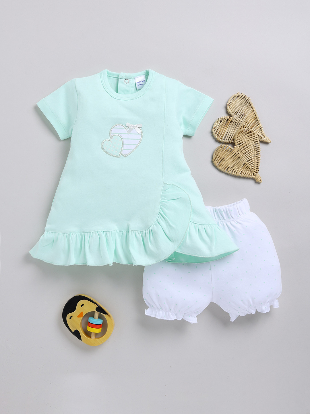 

Moms Love Infant Girls Cotton A-Line Dress With Shorts, Green