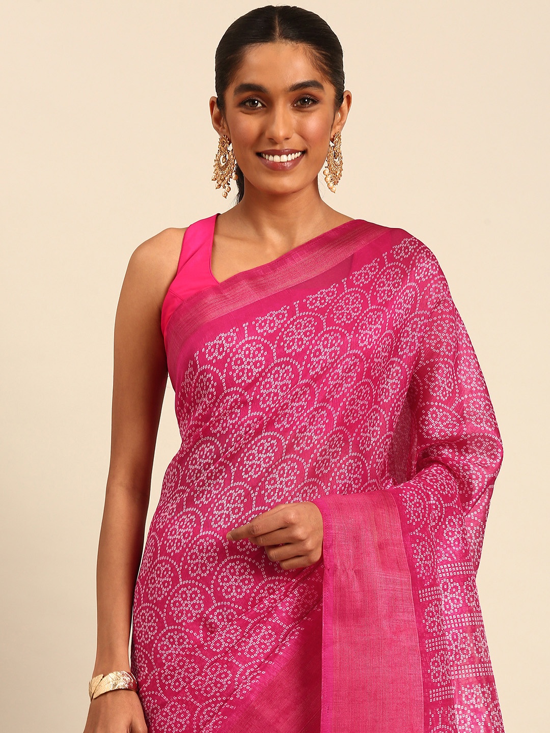 

HERE&NOW Bandhani Printed Zari Saree, Pink