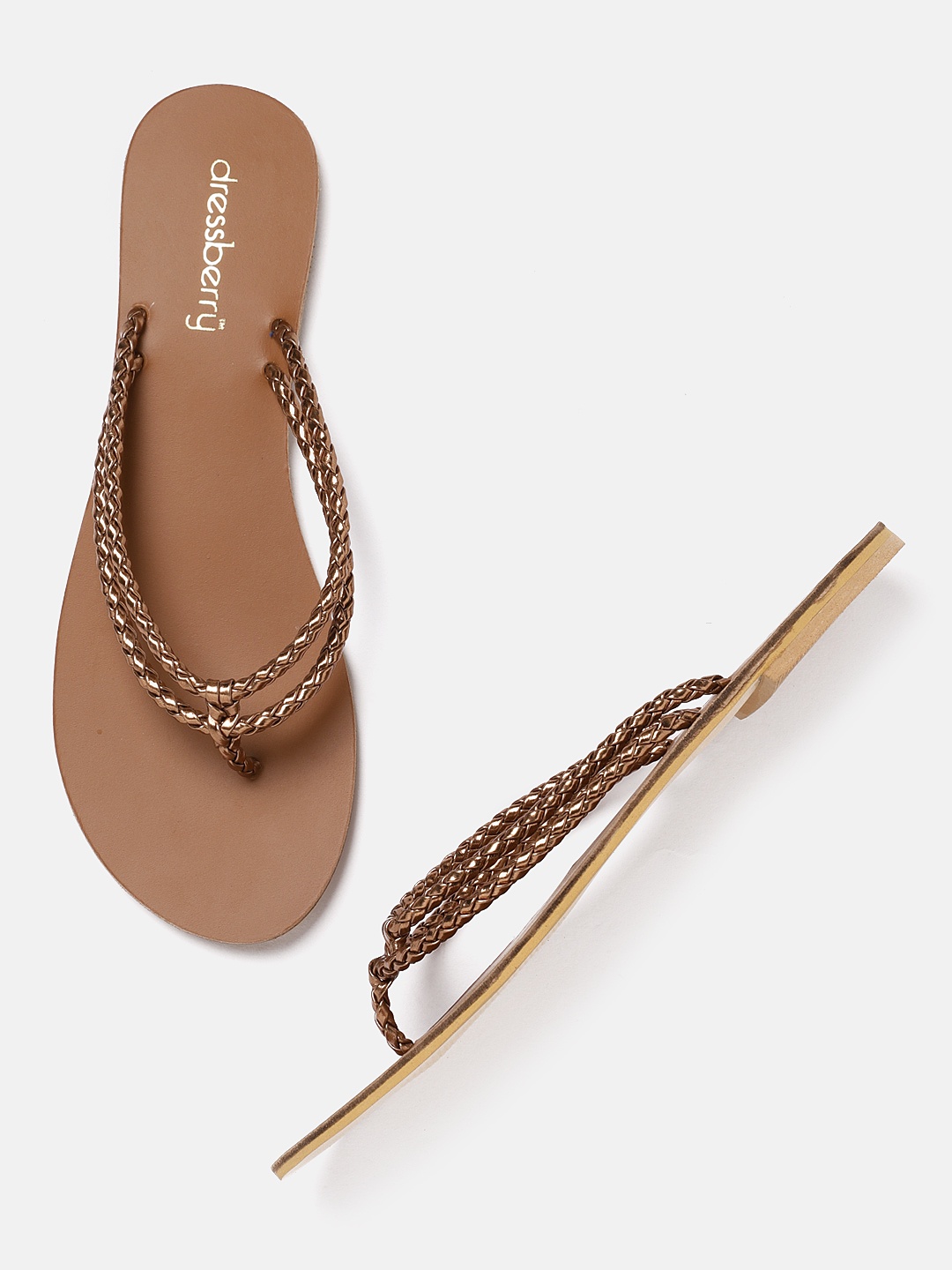 

DressBerry Women Copper-Toned Woven Design Open Toe Flats