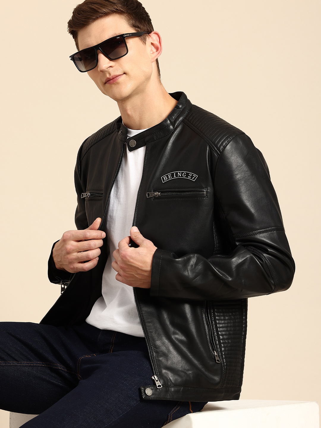 

Being Human Double Collar Biker Jacket, Black