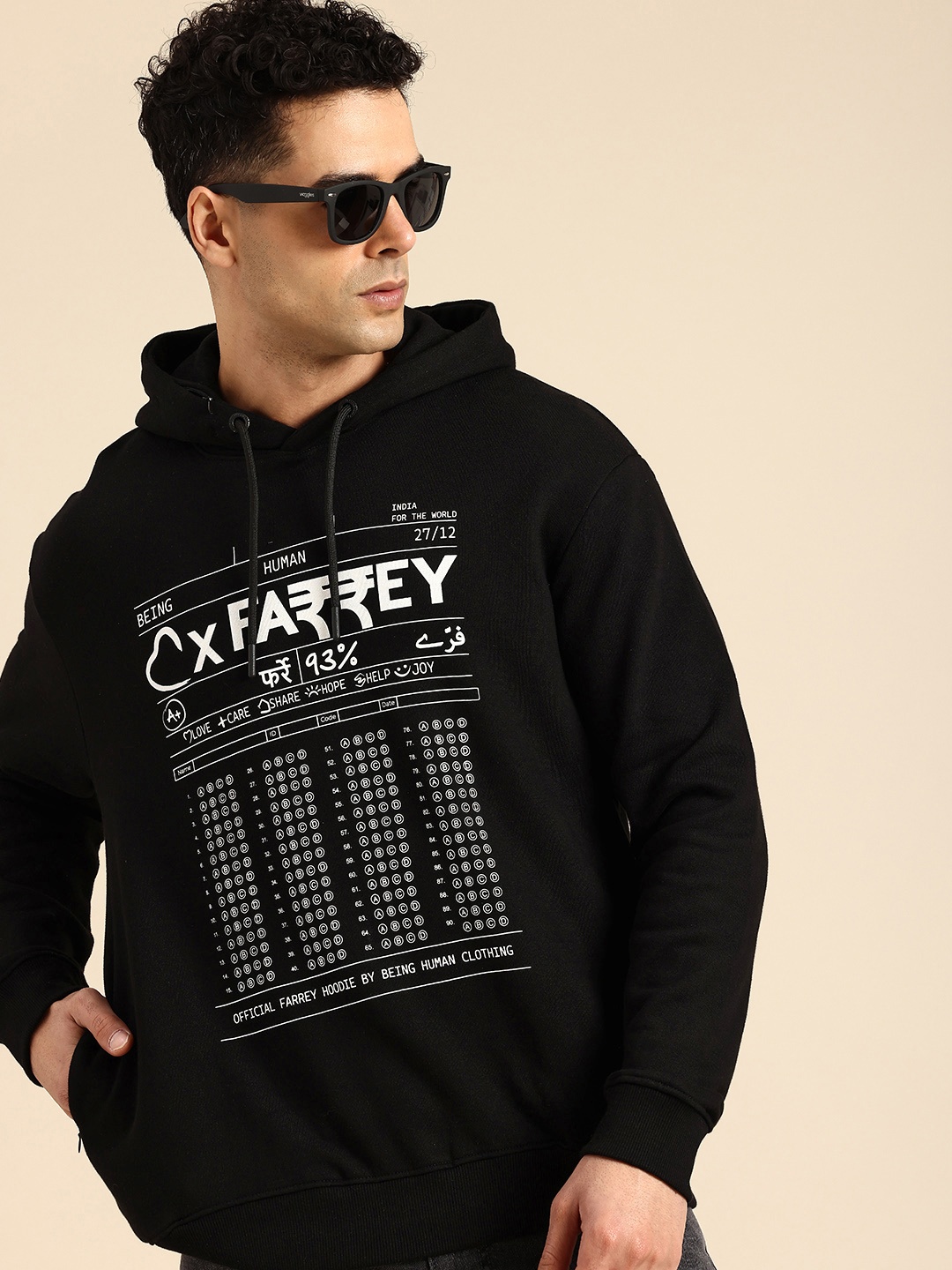 

Being Human Men Printed Pure Cotton Hooded Sweatshirt, Black