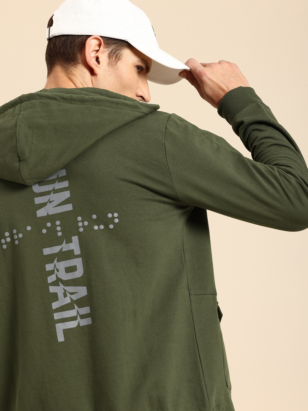 

Being Human Typography Back Printed Pure Cotton Sweatshirt, Olive