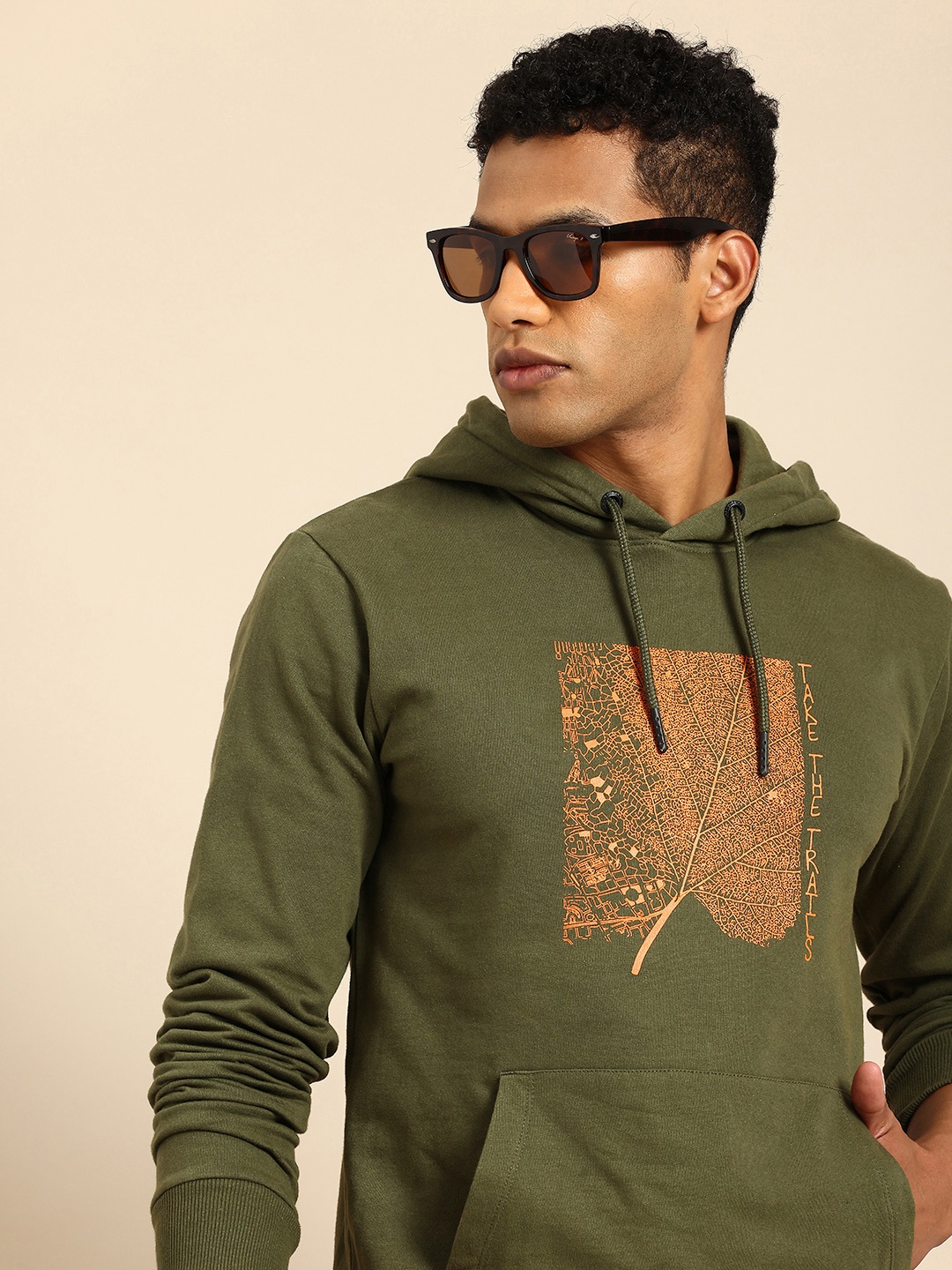 

Being Human Graphic Printed Pure Cotton Hooded Sweatshirt, Green