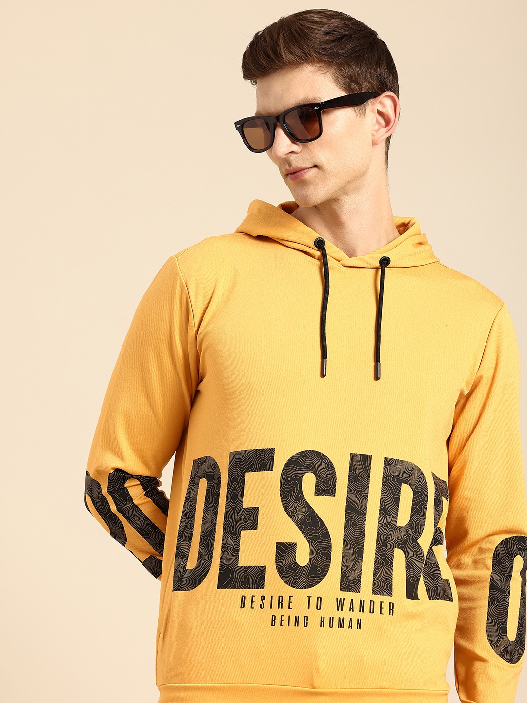 

Being Human Typography Printed Hooded Sweatshirt, Mustard