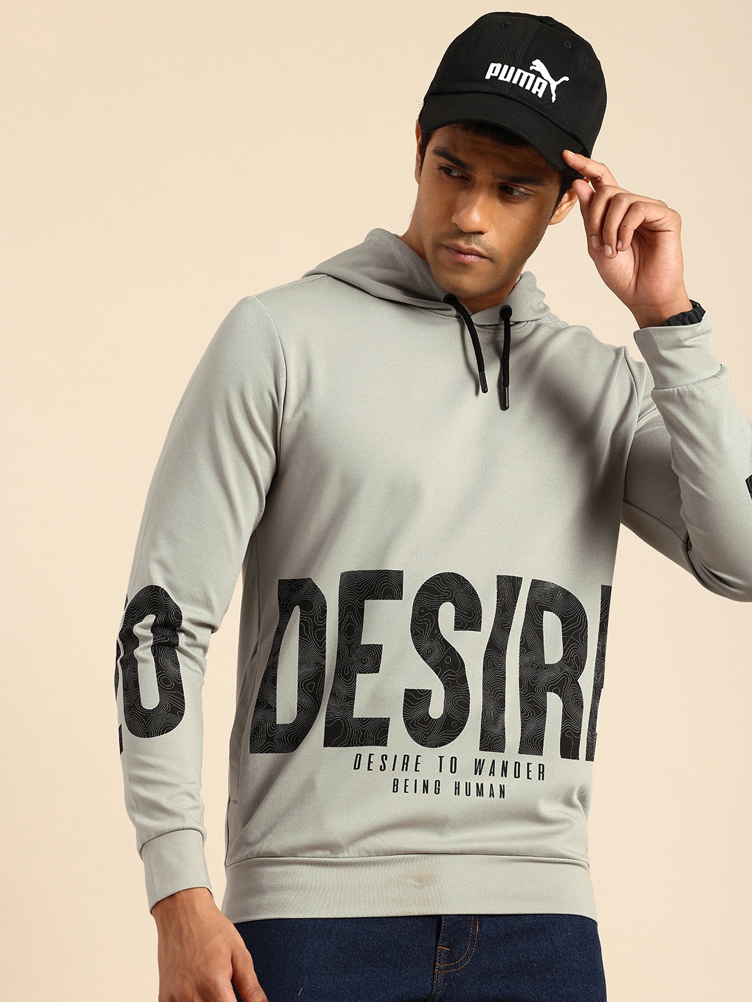 

Being Human Printed Hooded Sweatshirt, Grey