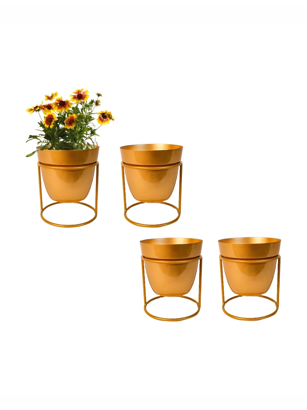 

Kuber Industries 4-Pcs Brown Metal Planter With Holder