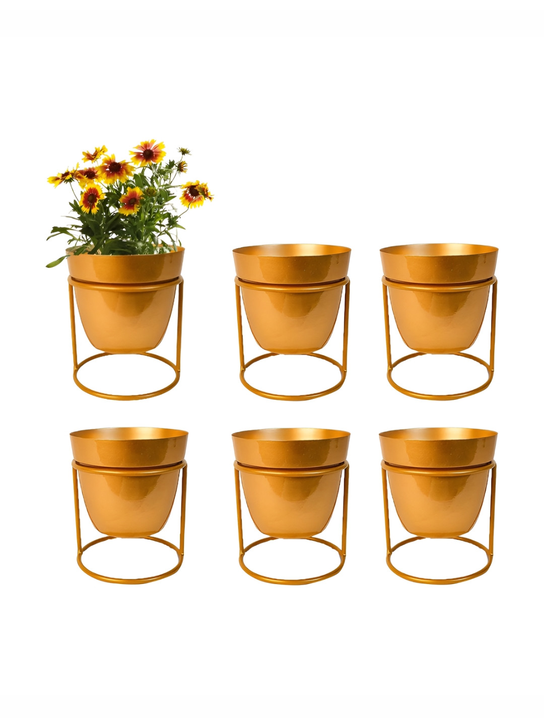 

Kuber Industries 6-Pcs Green Metal Planter with holder, Brown