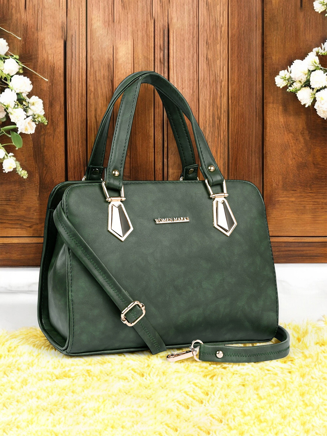 

WOMEN MARKS PU Structured Handheld Bag with Quilted, Green