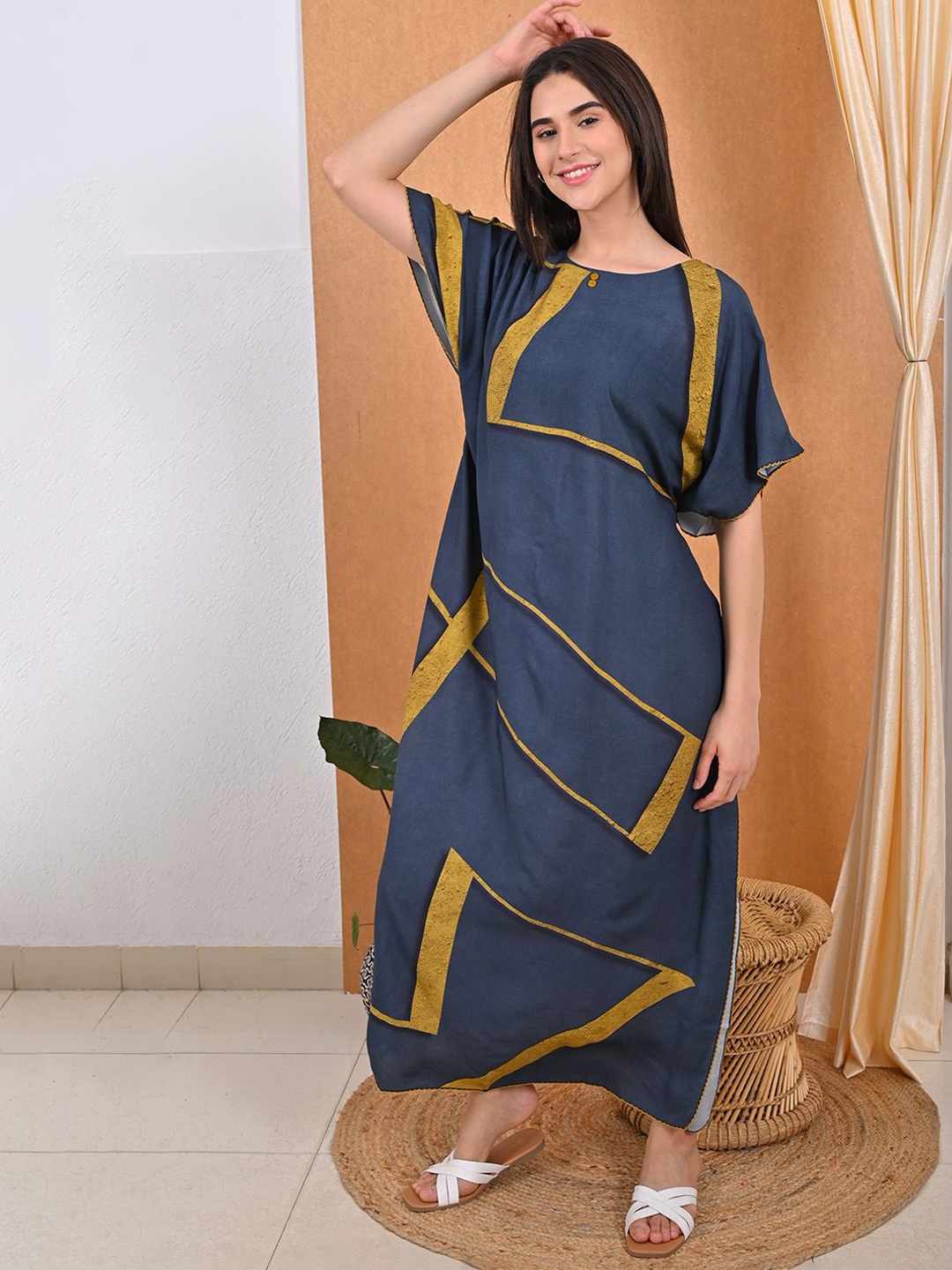 

GOLDSTROMS Print Kimono Sleeve Kaftan Midi Dress, Blue