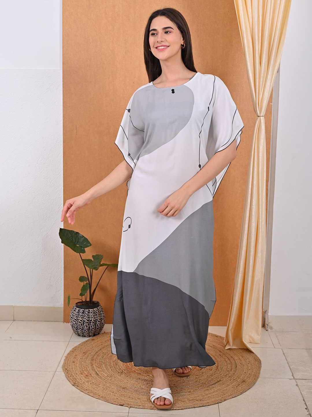 

GOLDSTROMS Colourblocked Kimono Sleeve Kaftan Midi Dress, Grey