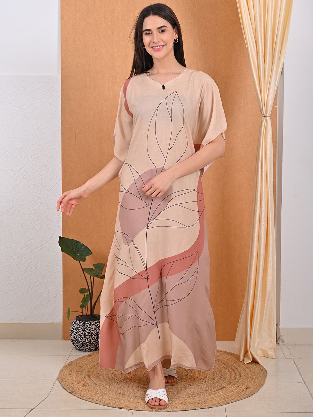 

GOLDSTROMS Printed Kaftan Maxi Dress, Beige
