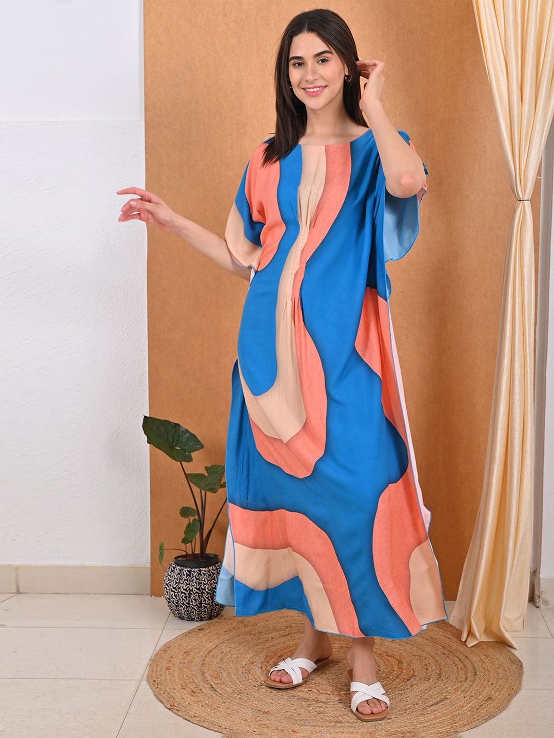 

GOLDSTROMS Abstract Printed Kaftan Midi Dress, Blue