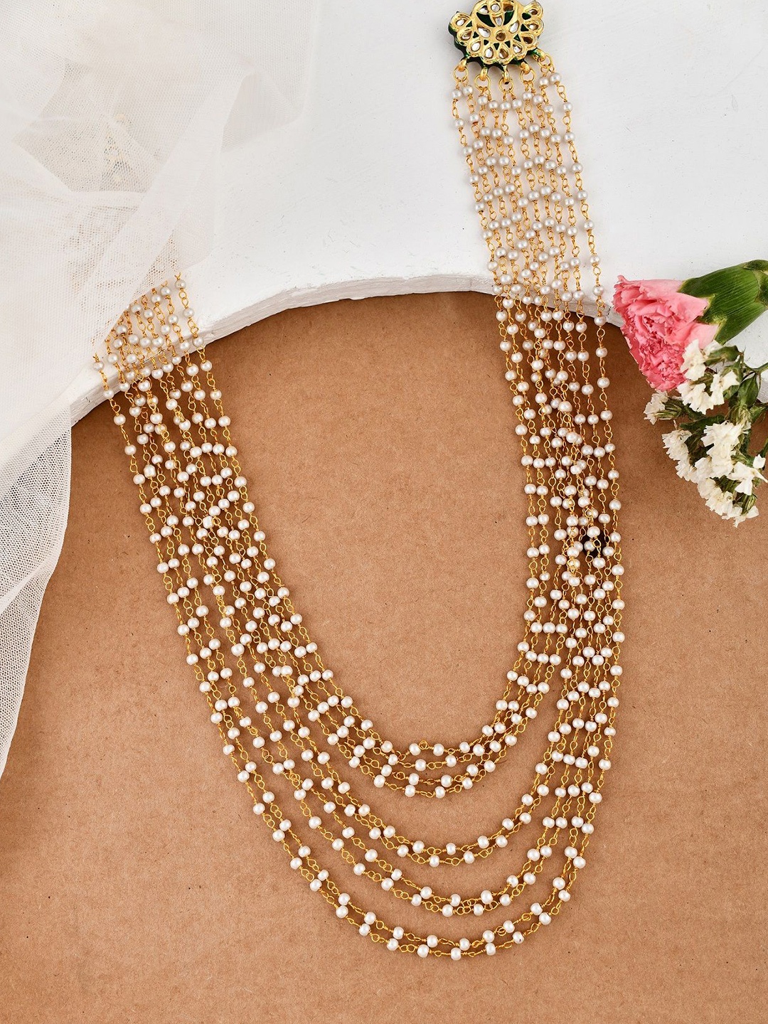 

Silvermerc Designs Gold-Plated Kundan-Studded & Pearl-Beaded Layered Necklace