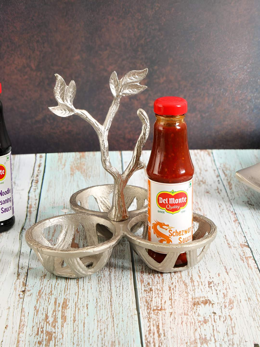 

THE HOME CO. Leaf Serving Bowl 3 Dip, Silver