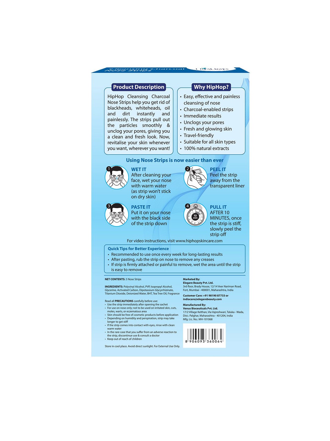 

HipHop Skincare Men Cleansing Charcoal Nose Strips for Oil & Dirt - 3 Strips, Blue