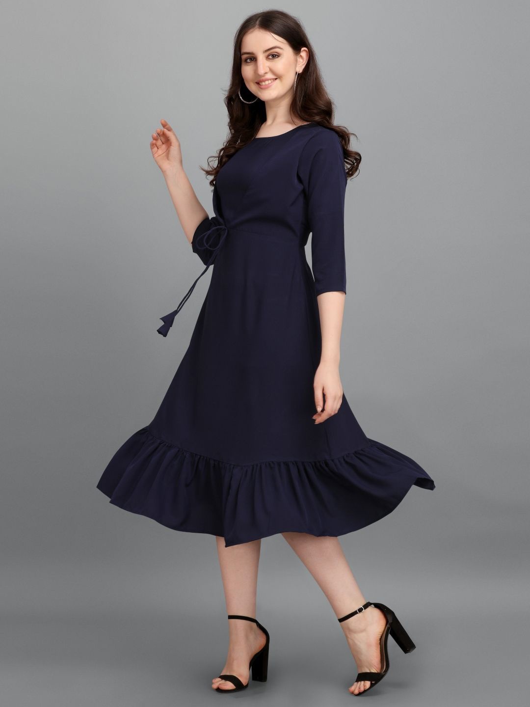 

BAESD Crepe Fit & Flare Midi Dress, Navy blue