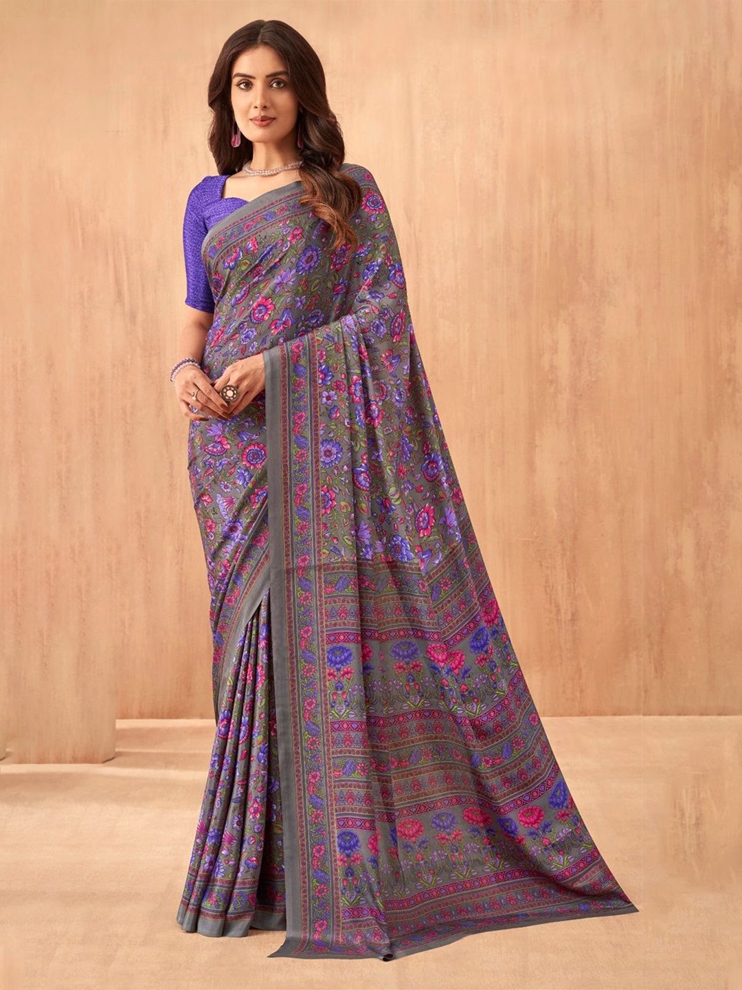 

Reboot Fashions Floral Pure Crepe Saree, Purple