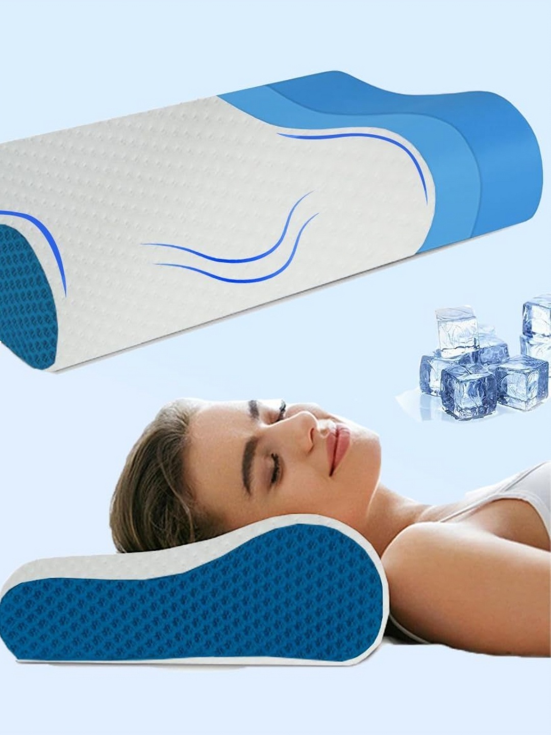 

Homerz Blue Premium Orthopedic Cool Gel Memory Foam Filled Breathable Therapedic Pillow